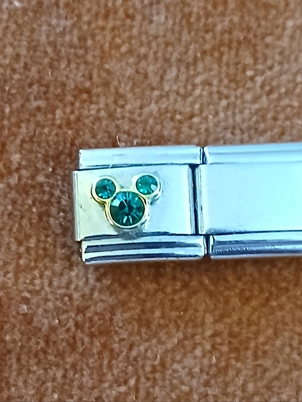 Disney Mickey Mouse Green Rhinestone Charm Birthstone Italian Charm Vintage